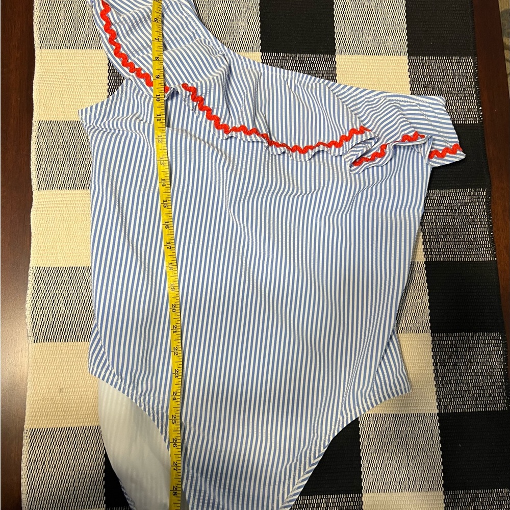 New J. Crew Blue and White Striped One-Shoulder Swimsuit! Too big for me! - Picture 10 of 11